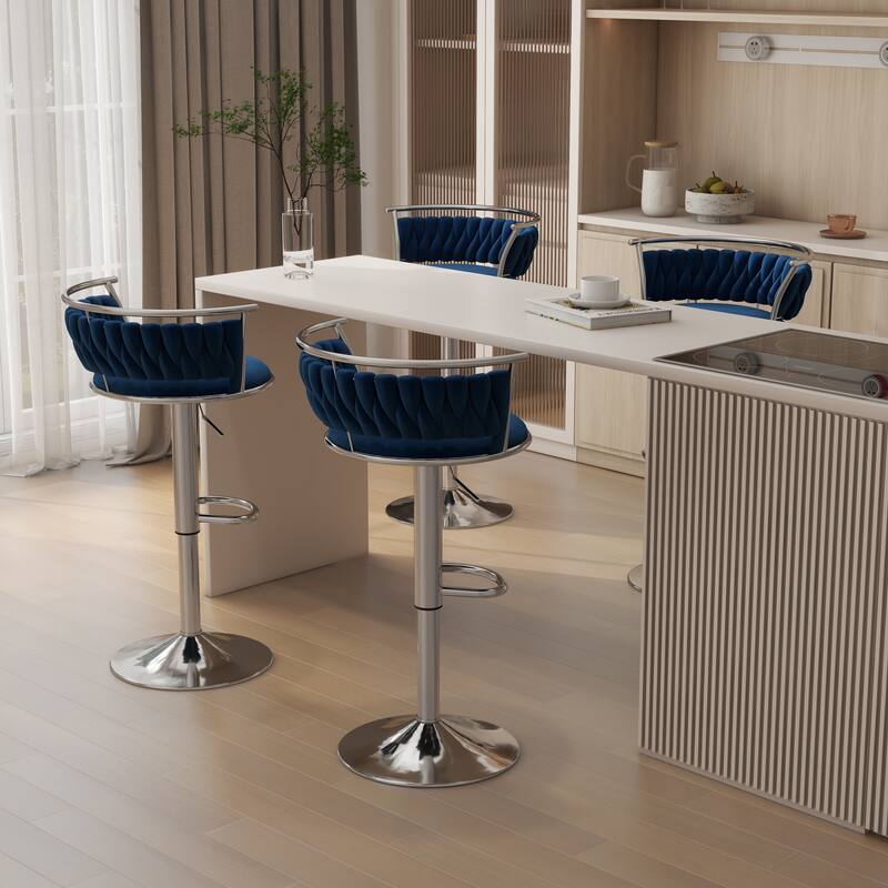Modern Velvet 26" Adjustable Swivel Bar Stools (Set of 4)