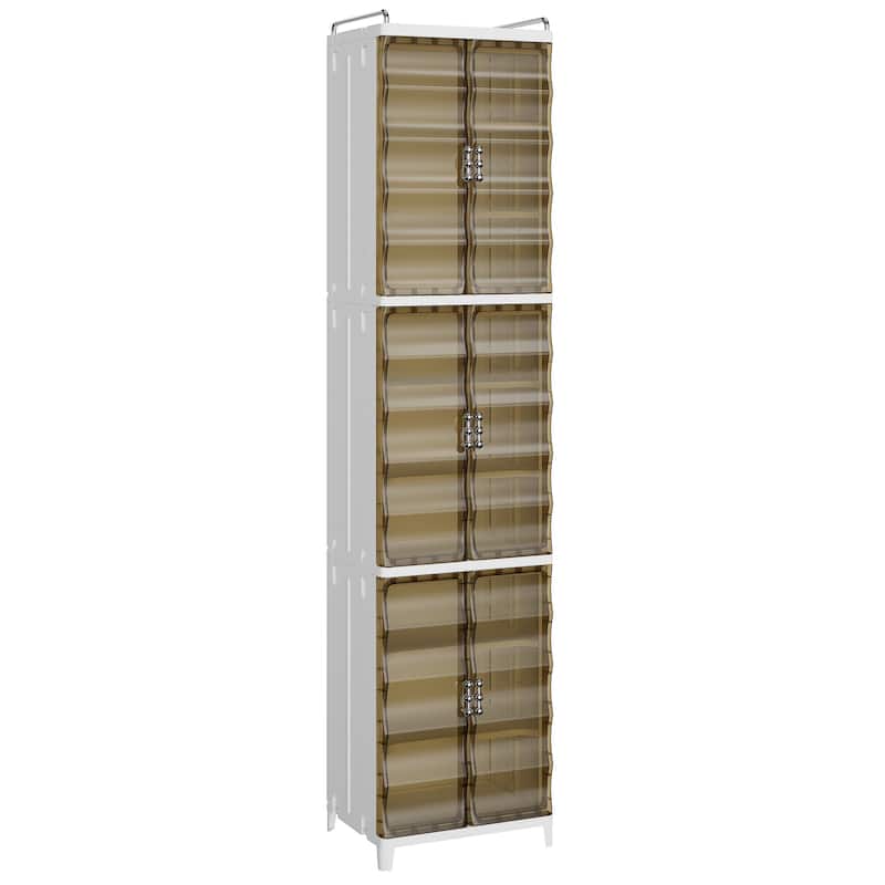 VECELO 2/3-Tier Plastic Storage Cabinet with Transparent Tea-Colored Doors Quick No-Tools Assembly Multi-Purpose Organization