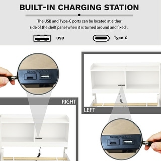 Twin Bed with USB, Type-C Ports, LED Lights & Trundle - Bookcase Headboard