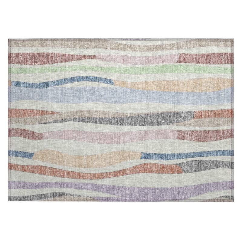 Machine Washable Indoor/Outdoor Modern Stripes Chantille Rug
