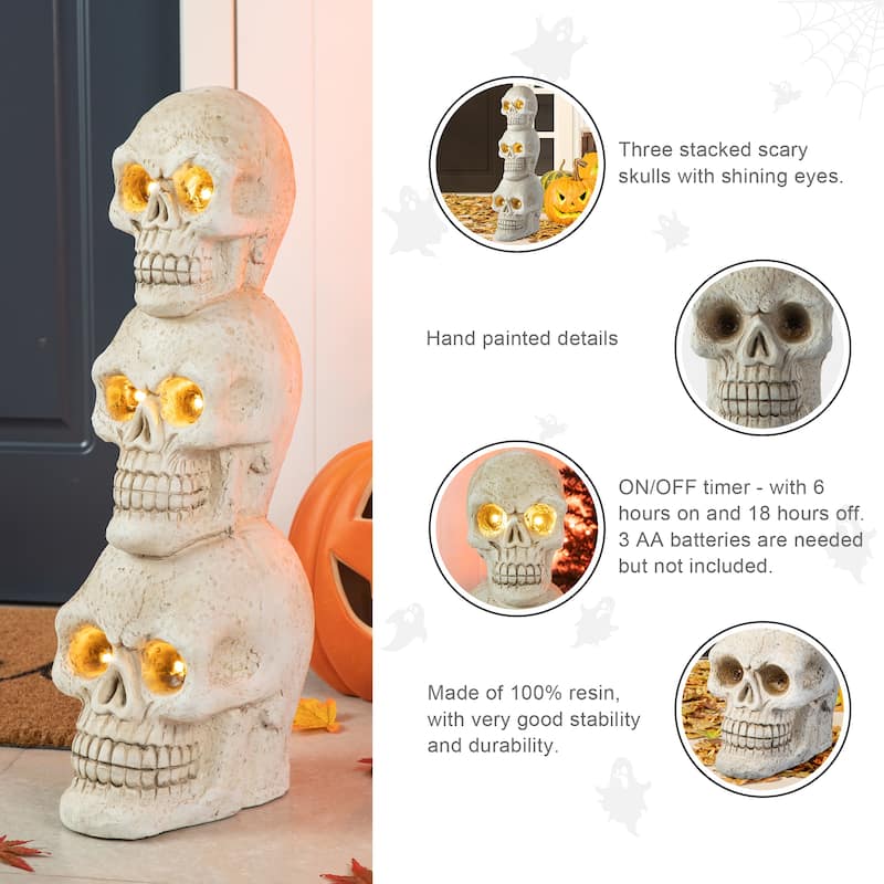 Glitzhome 25"H Halloween LED Lighted MGO Skull Porch Decor with Timer
