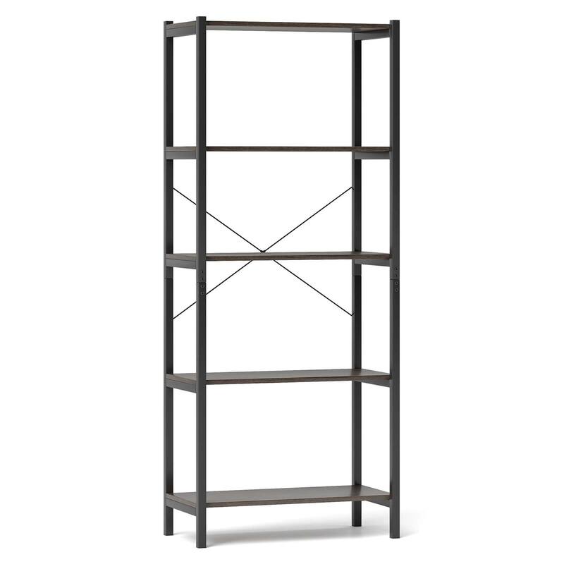 Costway 1/2 PCS 5-Tier Bookshelf Bookcase with Metal Frame & Dual