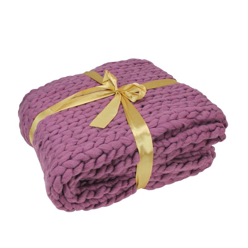 Mulberry Purple Cable Knit Plush Throw Blanket 50" x 60"
