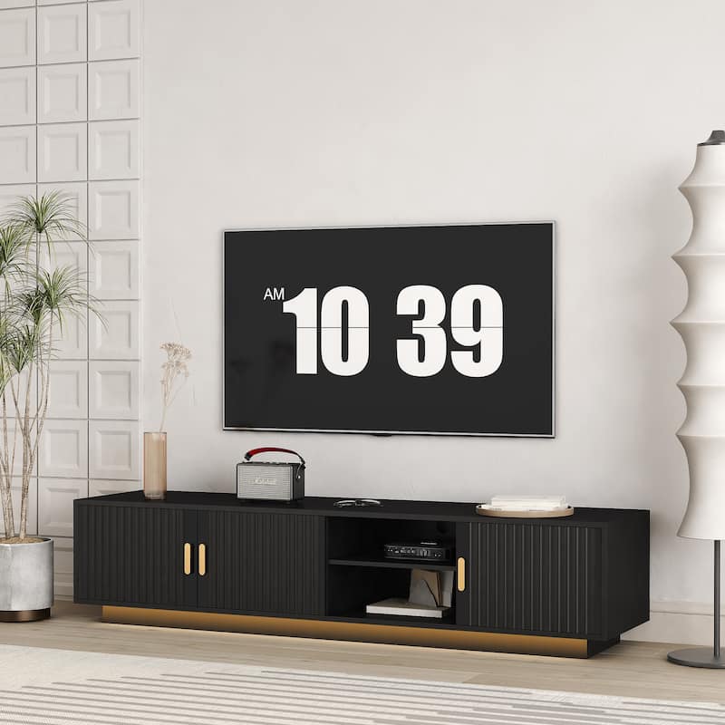 Modern TV Stand with LED Lights for 80 Inch TV - Black