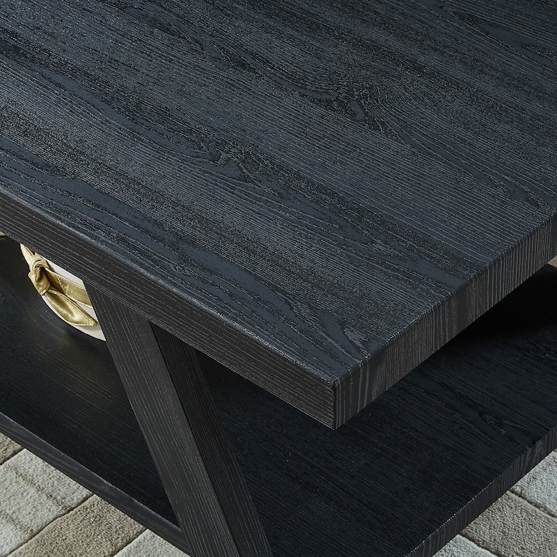 Athens Contemporary Replicated Wood Shelf Coffee Table in Charcoal Finish