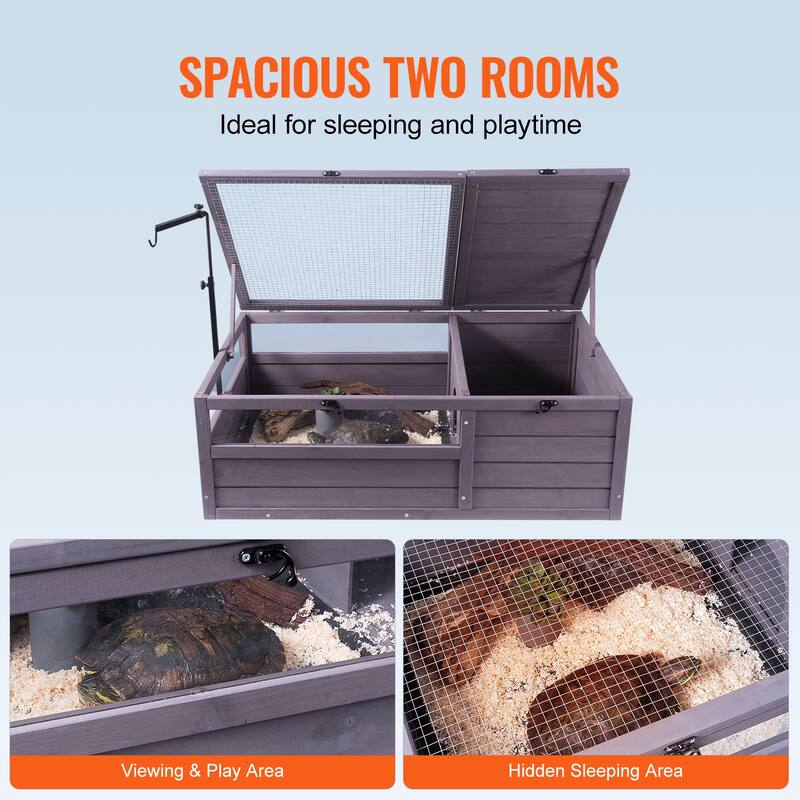 Wooden Tortoise House Habitat - 2-Room Indoor & Outdoor Shelter, 38x24x13in
