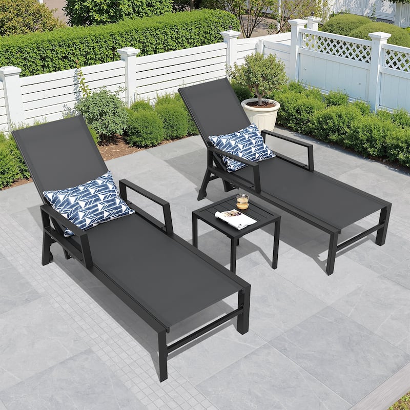 Outdoor Aluminum Patio Lounge Chair Set Side Table and Chaise Lounges with Wheels