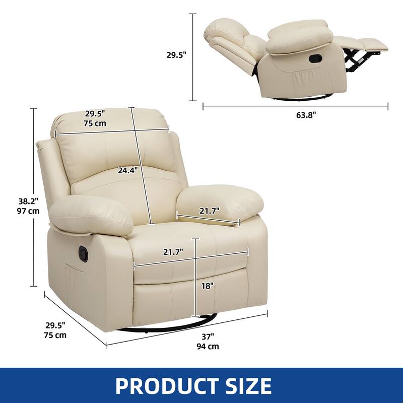 Moasis Beige Faux Leather Oversized Rocker Recliner Chair with Heat and Massage