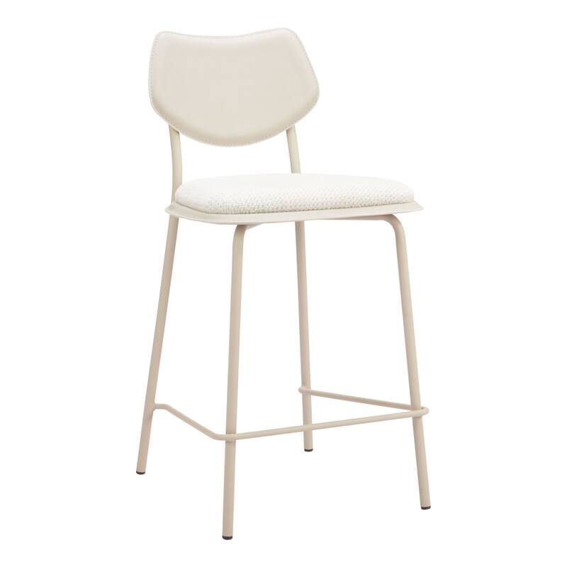 HomeRoots Set of Four 26" Light Gray Fabric Faux Leather and Steel Counter Height Bar Chairs