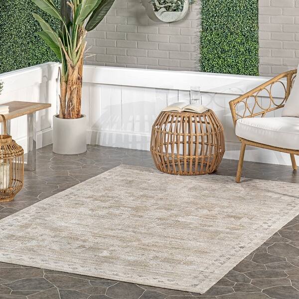 slide 2 of 12, Nuloom Aine Bordered Machine Washable Indoor/Outdoor Area Rug 5' x 7'10" - Beige