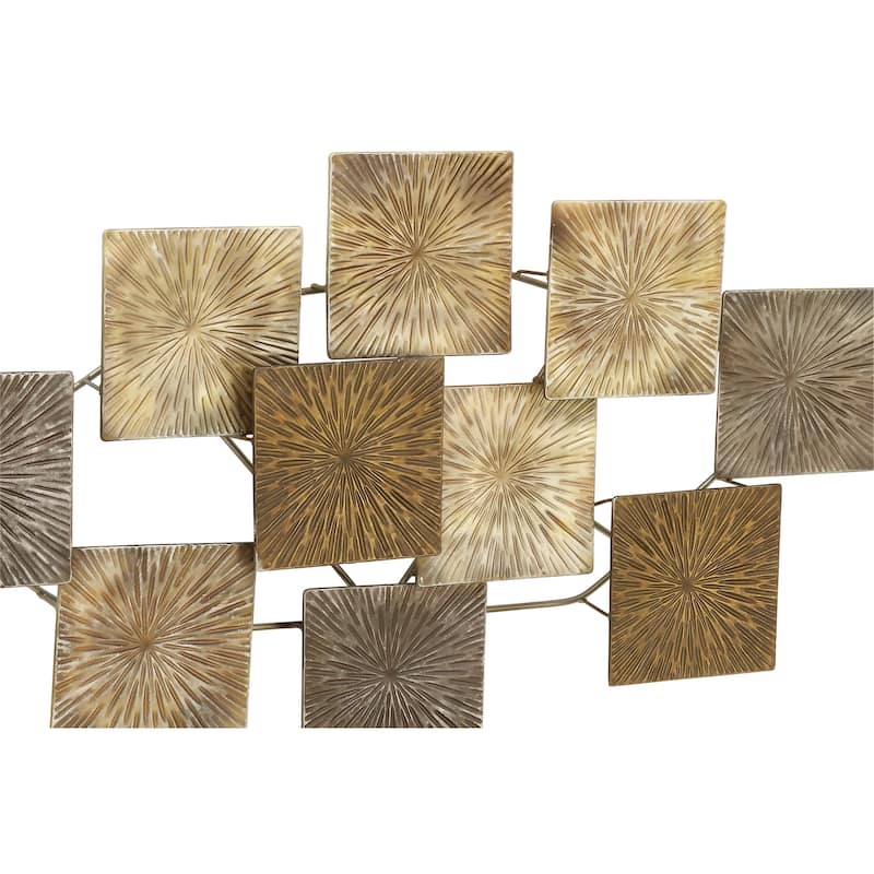Metal Sunburst Carved Overlapping Square Wall Decor - Gold - Roche River Decor