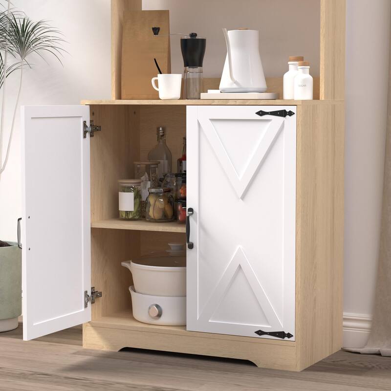 Kitchen Pantry Cabinet with 2 Doors, Freestanding Larder Cupboard with Shelves, Kitchen Hutch Cabinet with Microwave Stand
