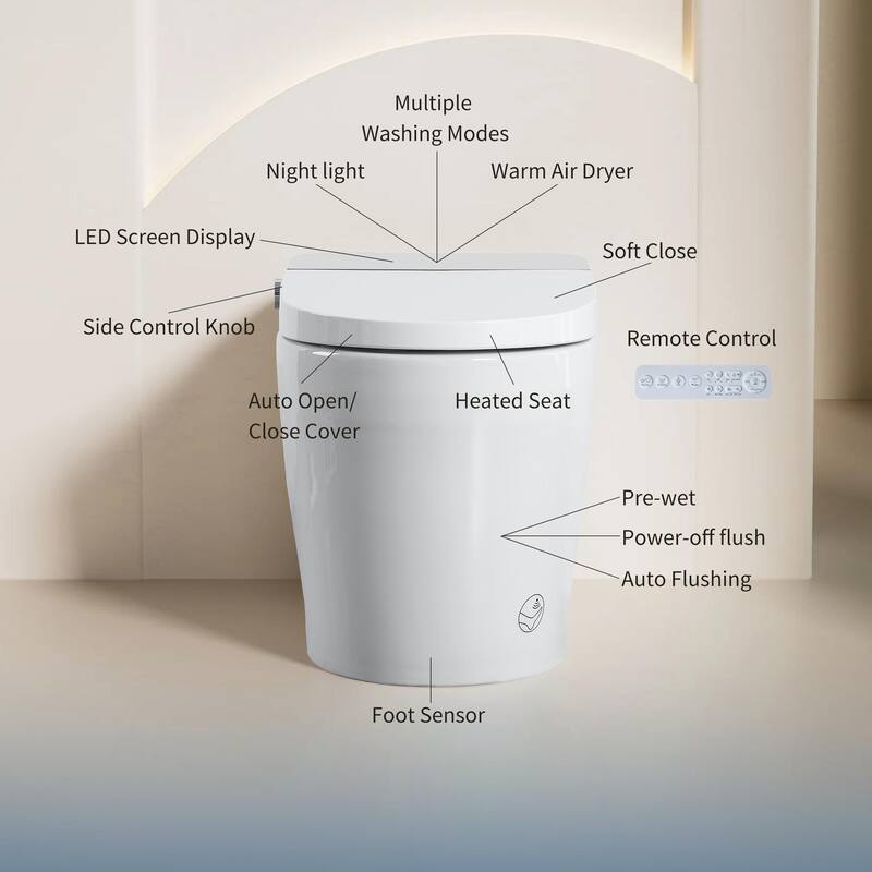 Smart Tankless Toilet with Bidet, Auto Flush, Heated Seat and Remote