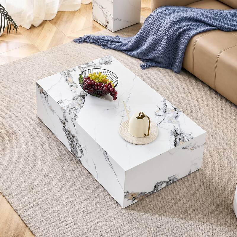 GDFStudio Alaric Wood Coffee Table with Marble Pattern