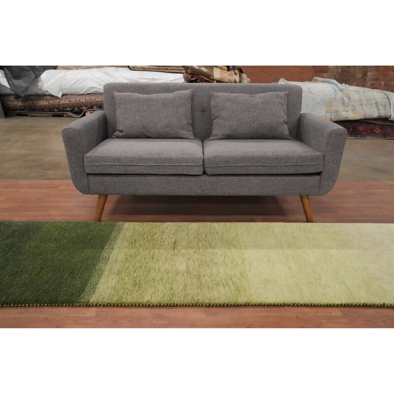 Hand Knotted Oriental 100% Wool Carpet Modern Modern Green Gabbeh Runner Rug - 9' 10'' X 2' 8''