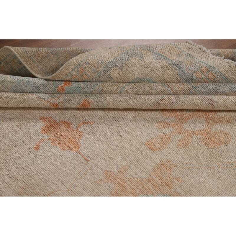 Floral Vegetable Dye Oushak Turkish Area Rug Hand-Knotted Wool Carpet - 9'0"x 12'5"