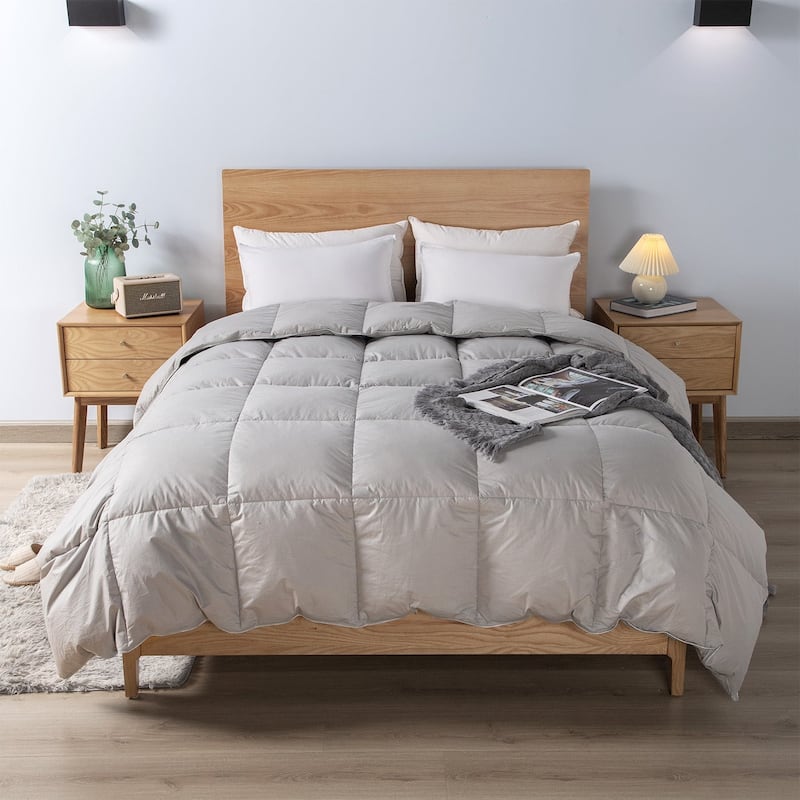 KASENTEX Cotton Cover Down Comforter - Duvet Insert - All Season - King - Light Grey