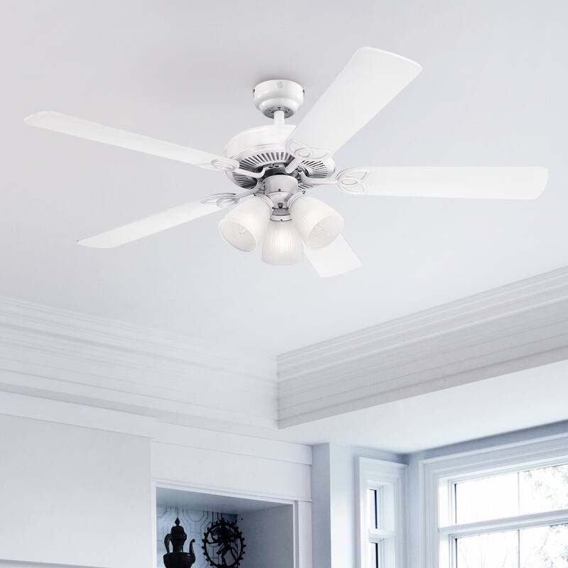 Westinghouse Lighting Vintage 52-Inch Indoor 5-Blade Ceiling Fan, Dimmable LED Light with Clear Ribbed Glass