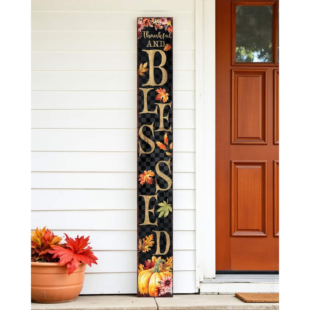HomeRoots 72" Black Gold And Orange Solid Wood Porch Sign