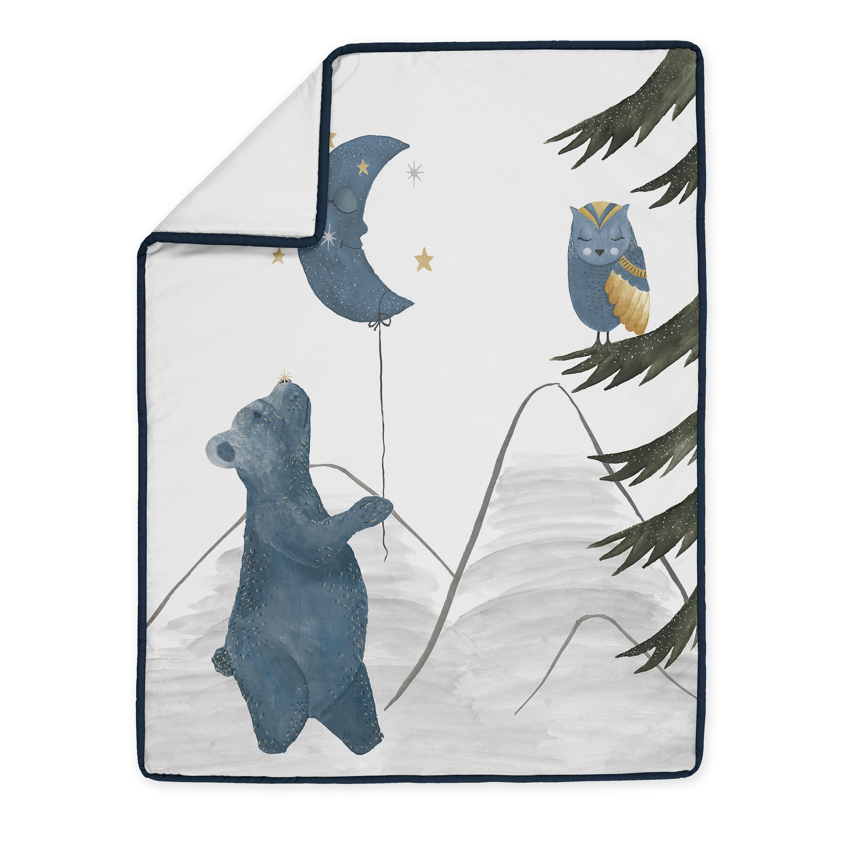 Woodland Bear and Owl Boy or Girl 4pc Nursery Crib Bedding Set Navy Blue Grey Gold Black Celestial Moon Star Watercolor Forest Bed Bath Beyond 31785132