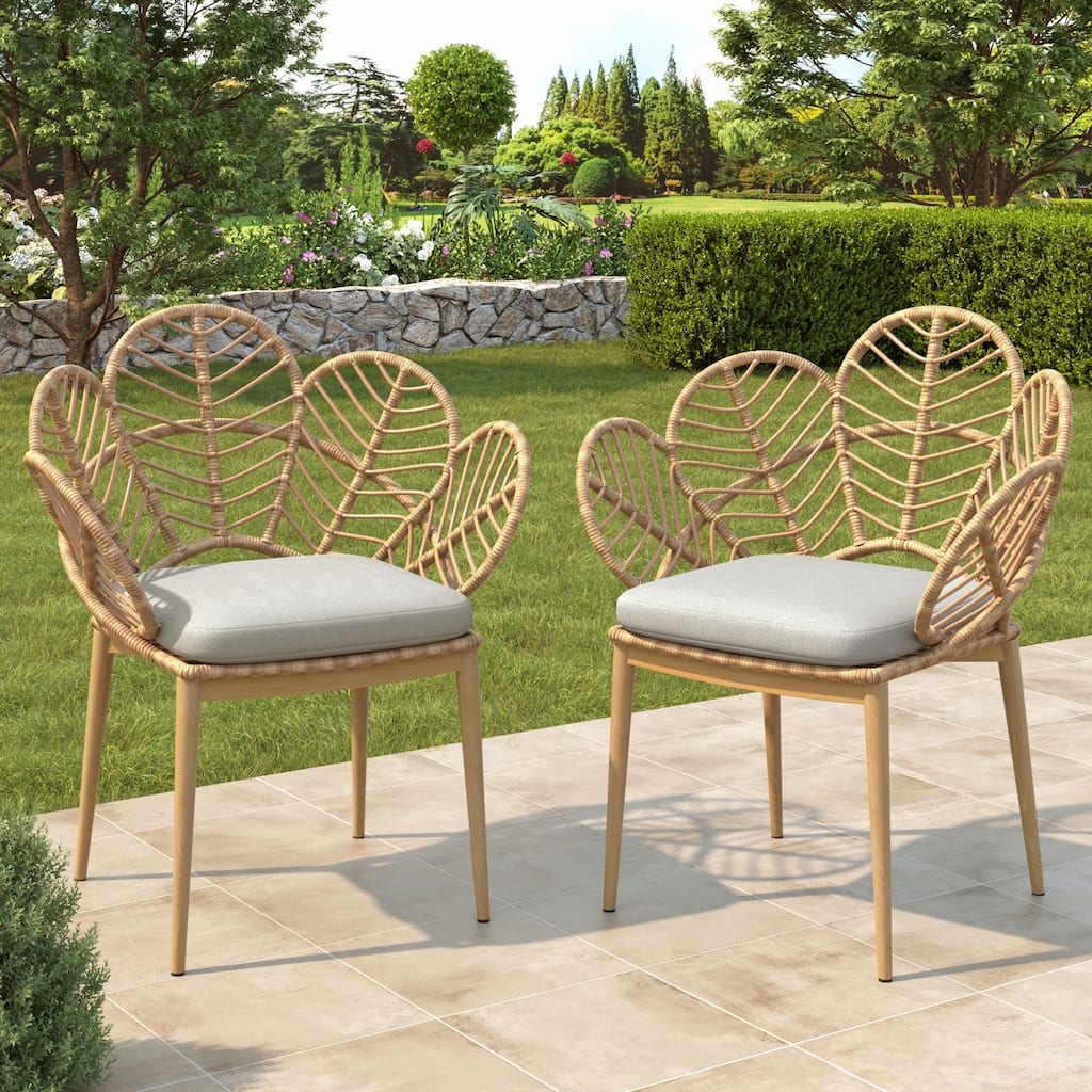 Outdoor Wicker Peacock Shape Papasan Style Chair, Set of 2