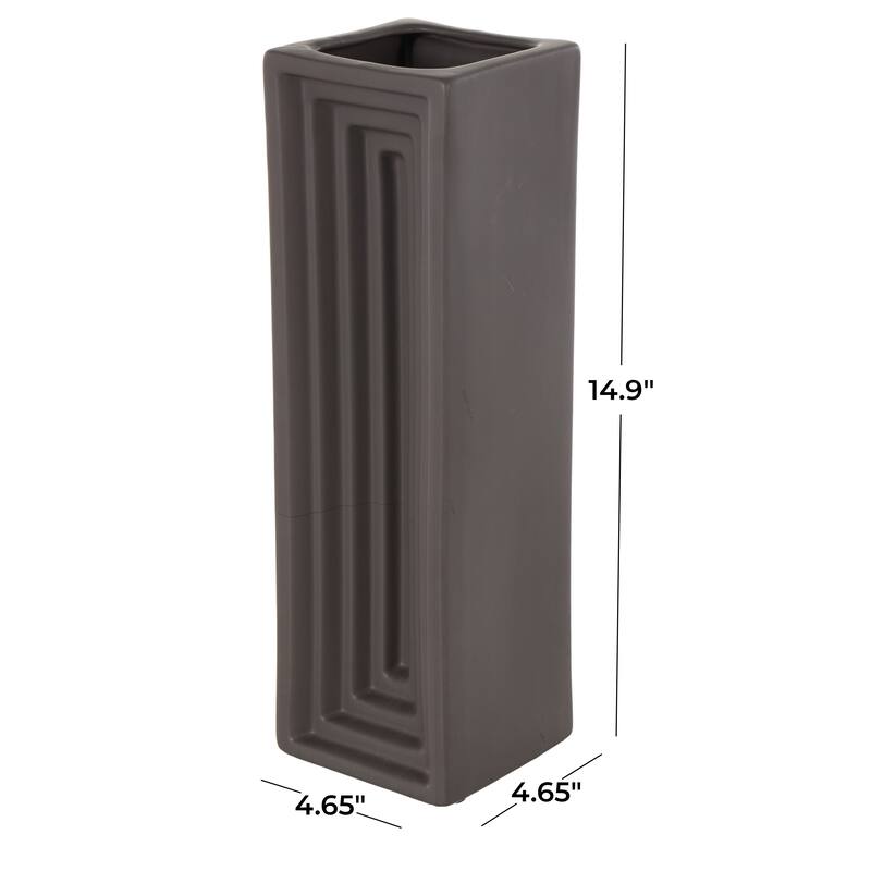 Black Ceramic Geometric Concaved Rectangular Decorative Vase