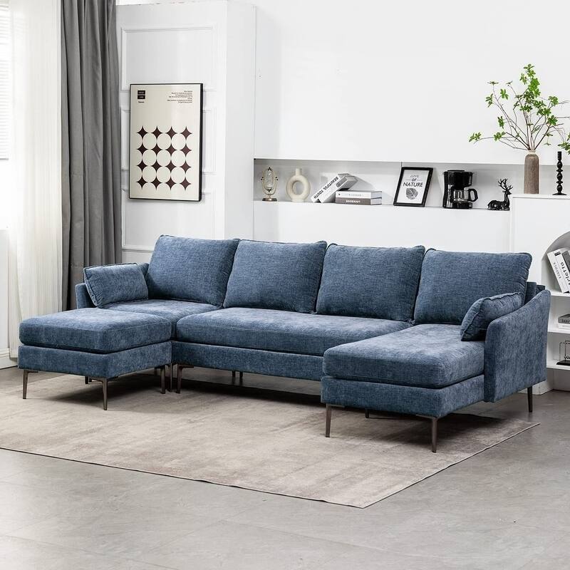 Modern Chenille Sectional Sofa with Reversible Chaise and Ottoman, Perfect for Living Rooms with Sleeper Function