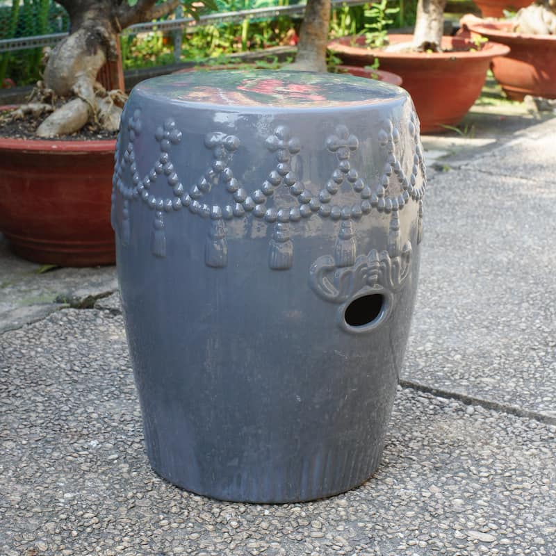 Glazed Ceramic Tasseled Garden Stool