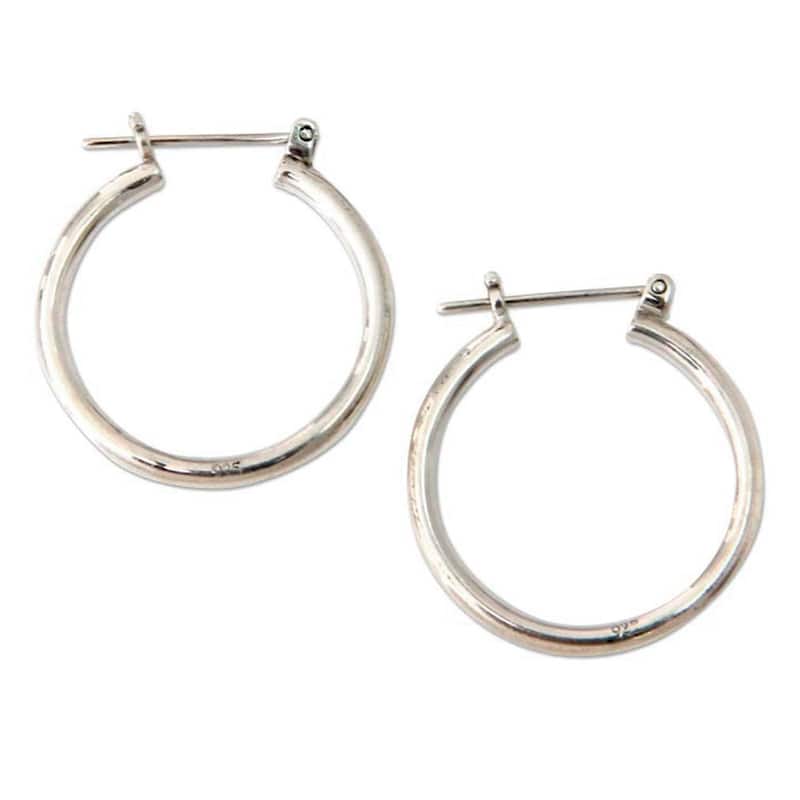 NOVICA Handmade Sterling Silver 'Moonlit Goddess' Hoop Earrings (Indonesia) - Silver - White