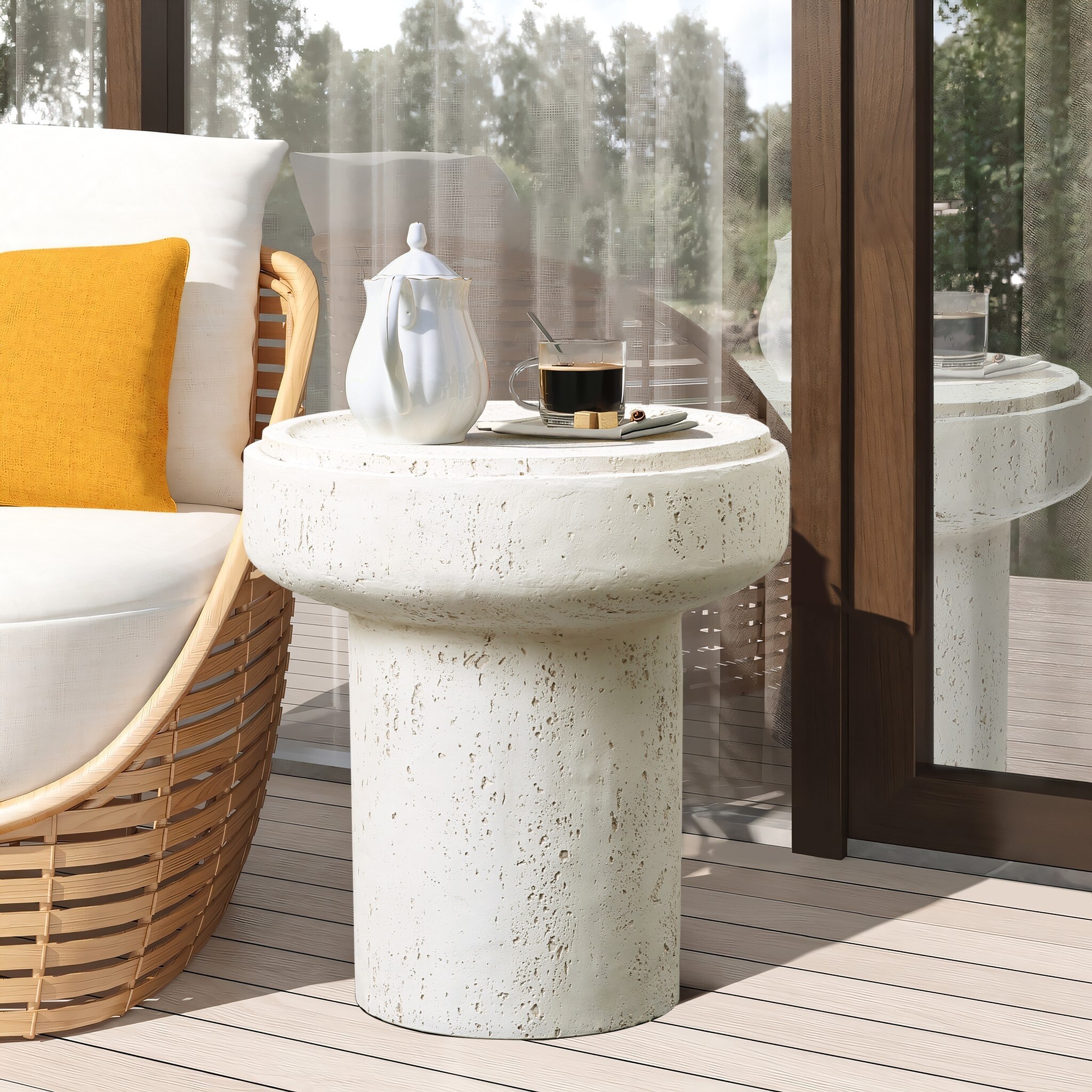 Off White MgO Round 18.5-Inch Tall Side Table, Indoor and Outdoor