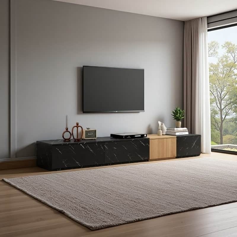 Modular TV Stand for TVs up to 88'' with Faux Marble, 4 Storage Drawers, Modern Media Console for Living Room - Black