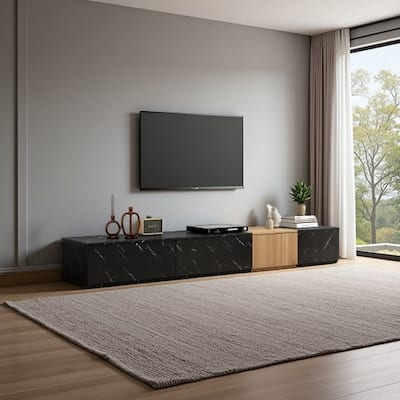 Modular TV Stand for TVs up to 88'' with Faux Marble, 4 Storage Drawers, Modern Media Console for Living Room