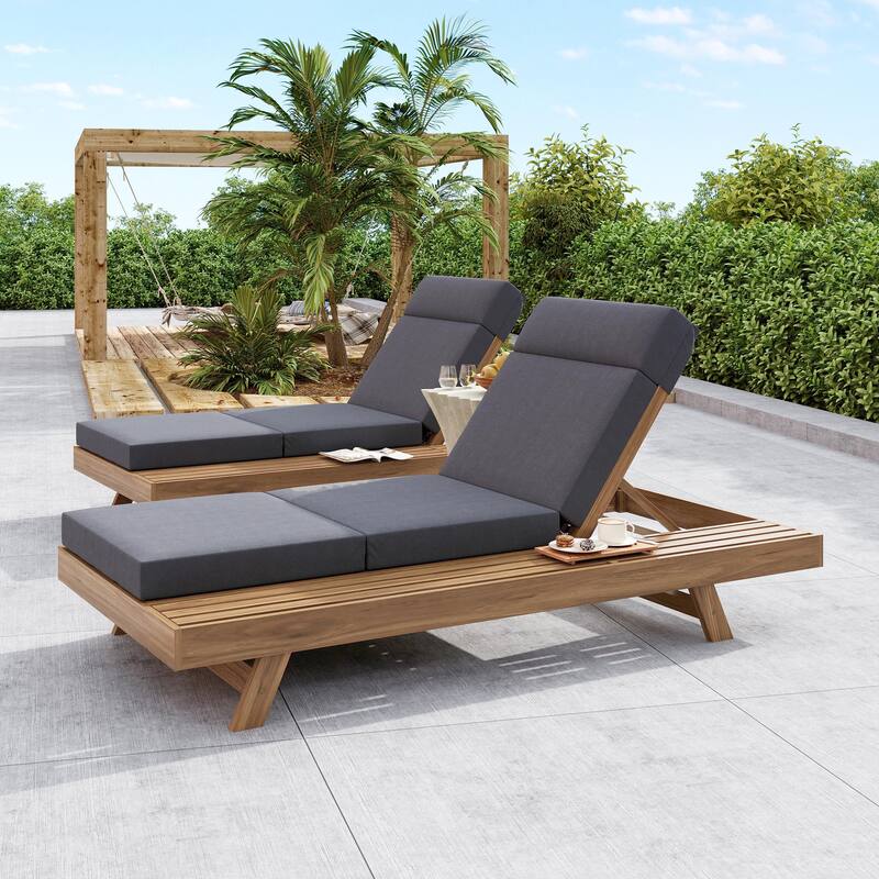 Christopher Knight Home - Bellara Modern Outdoor Acacia Wood Adjustable Chaise Lounge with Water-Resistant Headrest Cushion