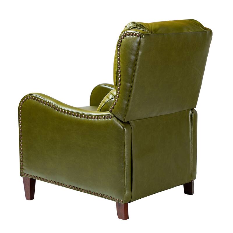 Brigida Cigar Genuine Leather Pushback Recliner with Nailhead Trim by HULALA HOME