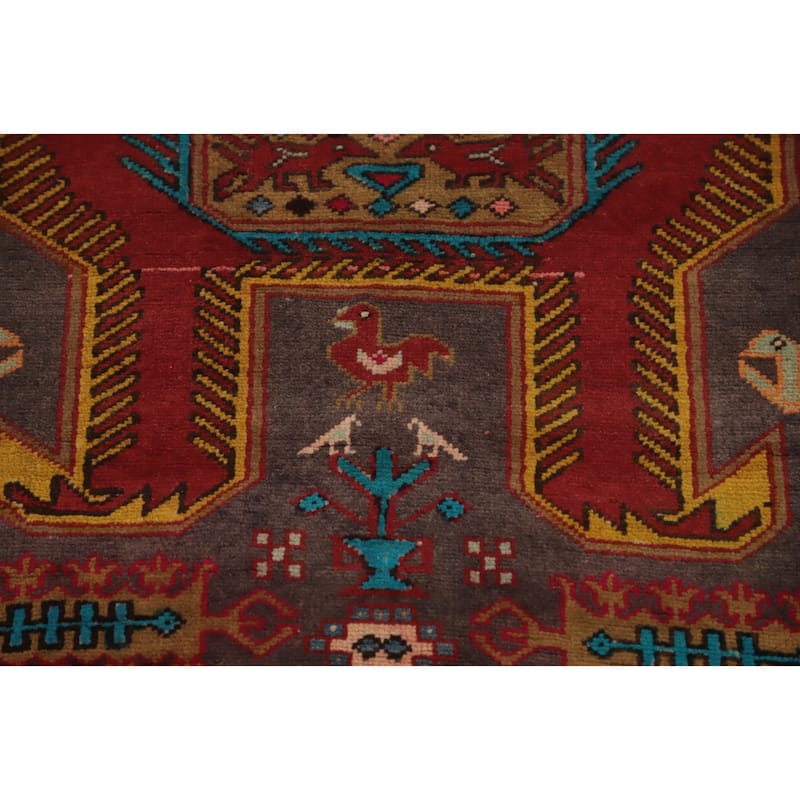 Hand Knotted Oriental 100% Wool Carpet Traditional Tribal Greys & Charcoal Meshkin Runner Rug - 9' 8'' X 4' 0''