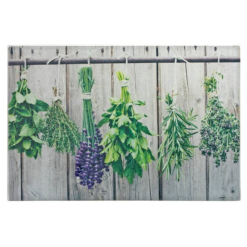 Printed Glass Cutting Board (Hanging Herbs) Set of 2 Bed Bath