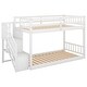 preview thumbnail 8 of 10, Twin over Twin Floor Bunk Bed with Staircase and Storage Ladder ,Low Profile Design with Guardrails