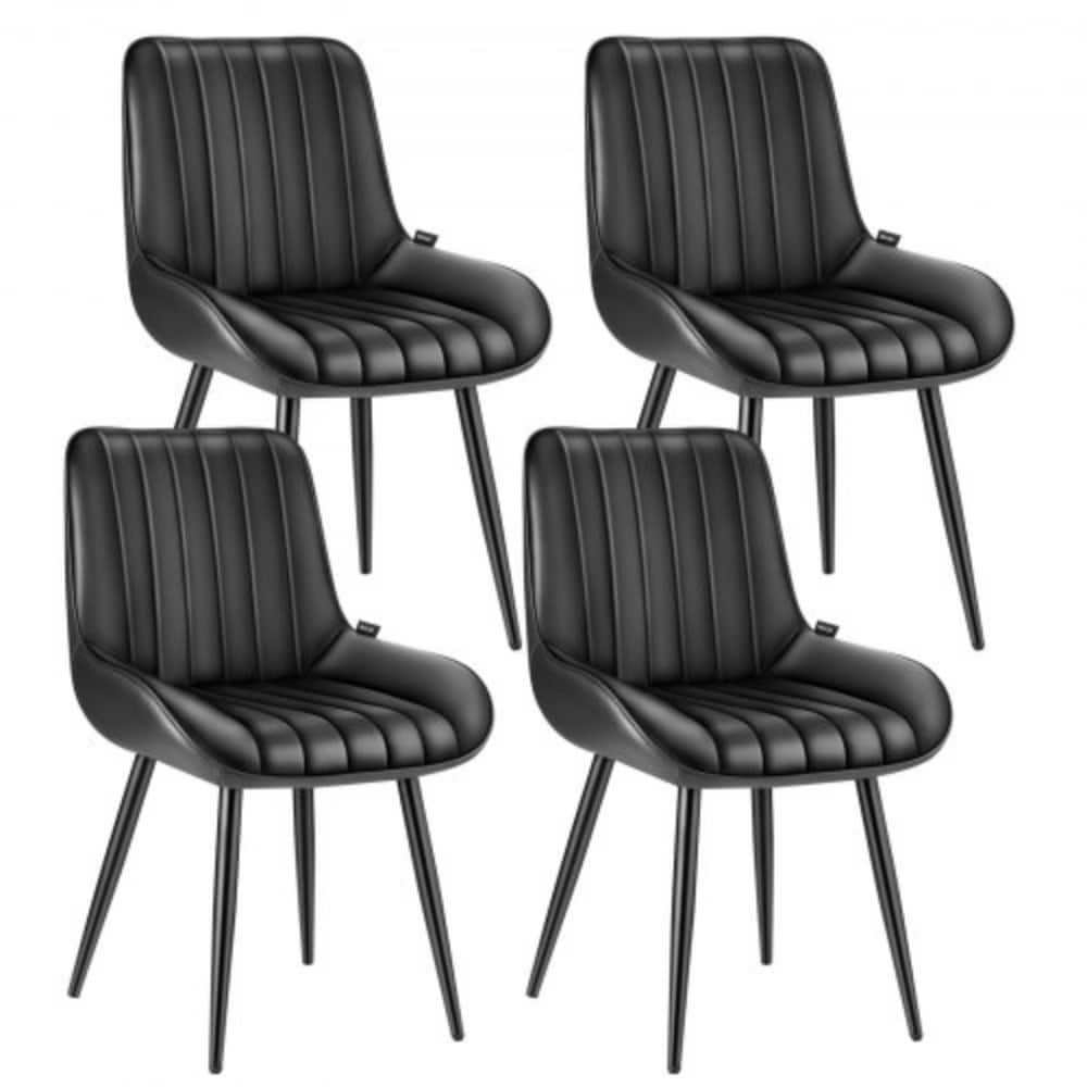 Black Metal Tech Fabric Dining Chair Set of 4 Padded Ergonomic Modern Seat - 22.05 x 22.05 x 33.46 in
