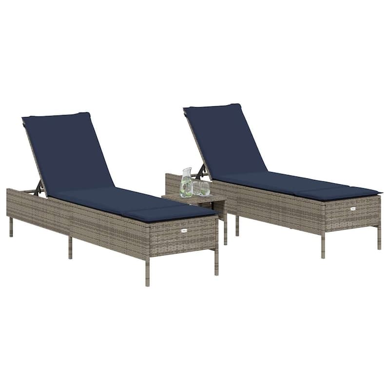 vidaXL Sun Loungers with Cushions Outdoor Chaise Lounge 2 Pcs Poly Rattan