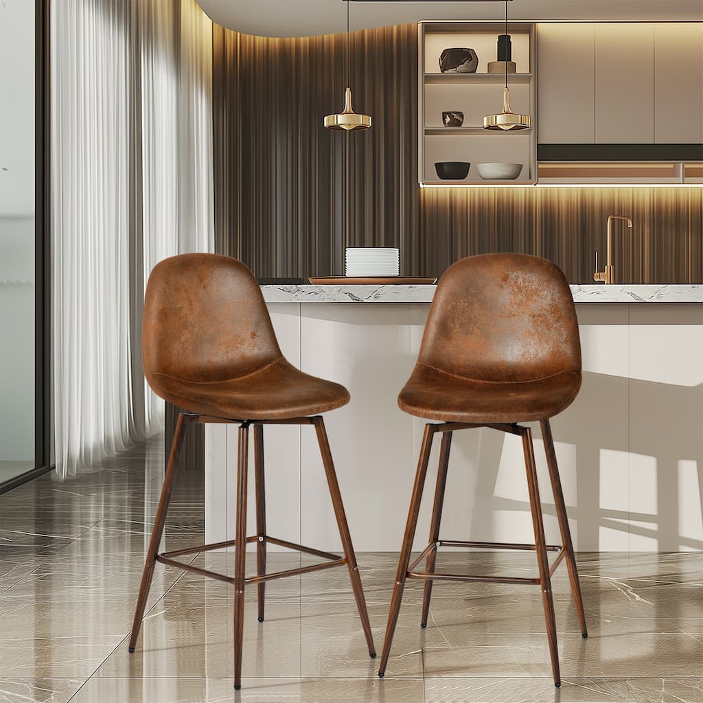 Homy Casa Set of 2 Fabric Counter Stools with Curved Back and Metal Legs - For Kitchen Islands and Counter Seating - N/A