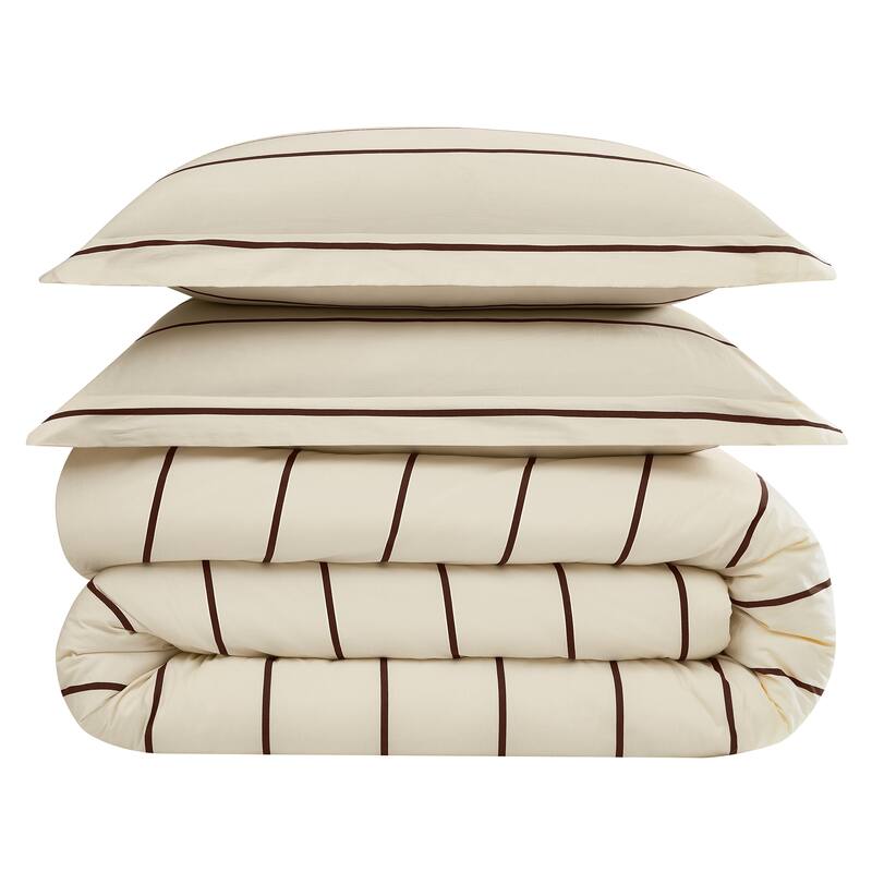 Brooklyn Loom Hayward Stripe 3 Piece Comforter Set - Full - Queen - Ivory/Brown