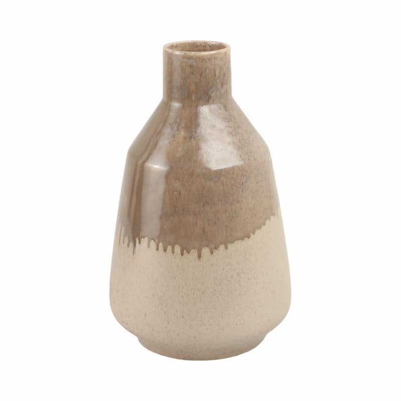 Warm Rustic Ceramic Table Vase for Home Decor, Decorative Flower Vase with Glazed Finish