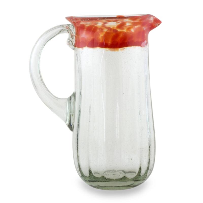 Handmade Fresh Mandarin Blown Glass Pitcher (Guatemala) - 10" H x 5" W x 8" D