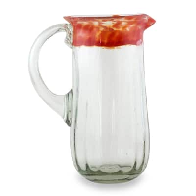 Handmade Fresh Mandarin Blown Glass Pitcher (Guatemala) - 10" H x 5" W x 8" D