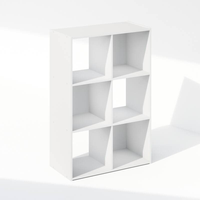 35.4 in. Tall White Wood 6-Shelf Bookcase