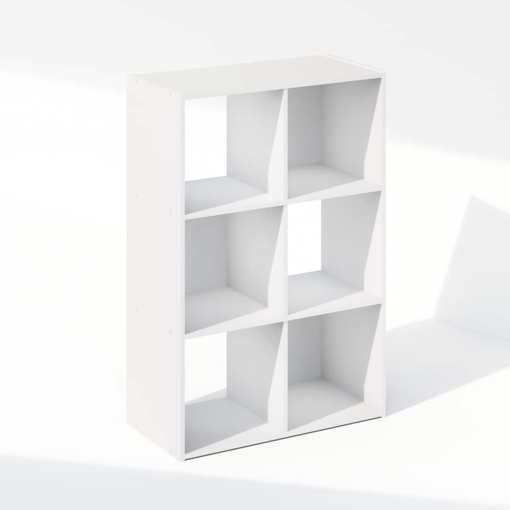 35.4 in. Tall White Wood 6-Shelf Bookcase