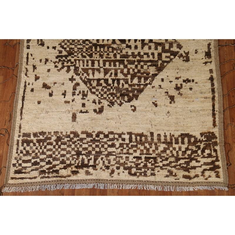 Hand Knotted Oriental 100% Wool Carpet Modern Tribal Beige & Ivories Moroccan Area Rug - 7' 10'' X 5' 9''