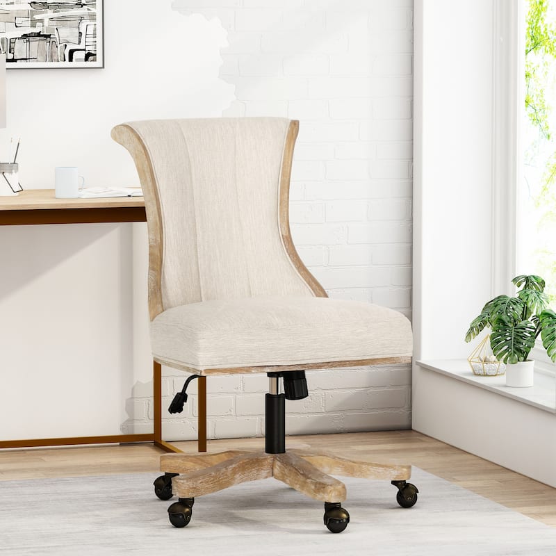 Roomfitters Upholstered Swivel Office Desk Chair with Adjustable Height and Wood Frame