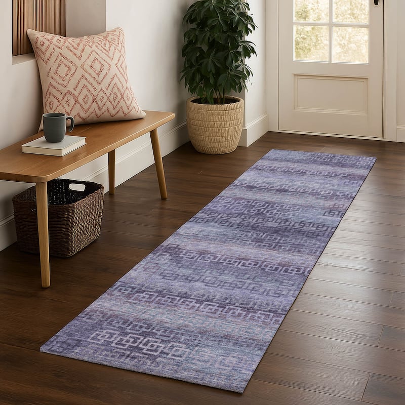 Premium Washable Super Soft Modern Stripe Mayfield Rug - Plum - 2'3" x 7'6"