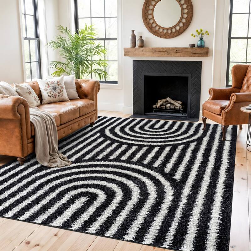 Abstract Arch Shag Rug - Medium Pile, Durable & Easy to Clean - Anthracite Dark Gray - Anthracite - 7' 10" x 10'